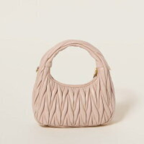 Miu Miu Wonder Matelassé Leather Hobo Bag Pink Beige - Picture 3 of 5